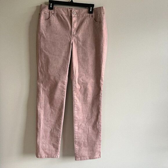 CHICO'S Platinum DENIM Coated Pants Straight Leg Pink Womens Size 2 US Size L 12 - Picture 1 of 8